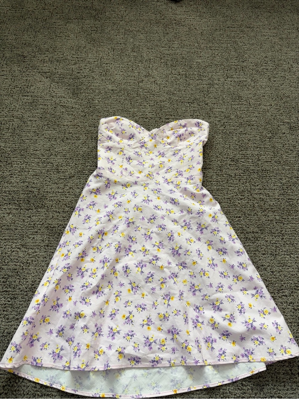 Zara White Floral Strapless Mini Dress with Purple and Yellow Flowers